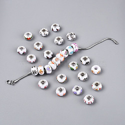 Opaque Resin European Beads, Rondelle Large Hole Beads, with Silver Color Plated Brass Cores, Mixed Color, Mixed Shapes, 13.5~14x9mm, Hole: 5mm(RPDL-T004-01M)