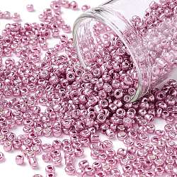 12/0 Glass Seed Beads, Metallic Colours Style, Round, Orchid, 12/0, 2mm, Hole: 1mm, about 6666pcs/100g(X1-SEED-A017-2mm-1110)