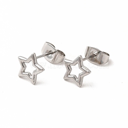 Non-Tarnish 304 Stainless Steel Hollow Out Star Stud Earrings for Women, Stainless Steel Color, 7.5x8mm, Pin: 0.7mm(EJEW-C004-05P)