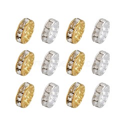 Brass Rhinestone Spacer Beads, Mixed Color, 10x4mm, Hole: 2mm, 10pcs/color, 20pcs/set(RB-TA0001-01)