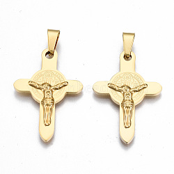 304 Stainless Steel Pendants, Crucifix Cross, for Easter, Real 18K Gold Plated, 31.5x21.5x3mm, Hole: 3.5x8mm(STAS-Q241-006G-NF)