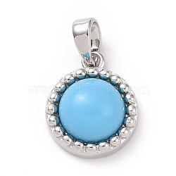 Synthetic Turquoise Charms, with Rack Plating Brass Findings, Cadmium Free & Lead Free, Long-Lasting Plated, Flat Round, Platinum, 14x11.5x5mm, Hole: 5x3mm(KK-C245-01P)