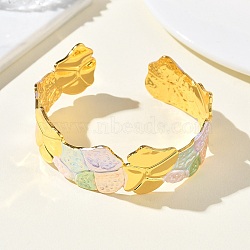 Textured Brass Enamel Cuff Bangles for Women, Leaf, Cadmium Free & Lead Free, Long-Lasting Plated, Rack Plating, Real 18K Gold Plated, Colorful, Inner Diameter: 2.17x2.01 inch(5.5x5.1cm)(BJEW-A173-04G)
