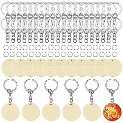 DIY Blank Flat Round Wooden Keychain Making Kits, Platinum, 35~35.5x4mm, Hole: 2mm(DIY-YW0008-89)