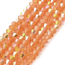 Baking Painted Glass Beads Strands, Imitation Opalite, Faceted, AB Color Plated, Bicone, Coral, 4.5x4mm, Hole: 0.8mm, about 88~89pcs/strand, 13.11''(33.3cm)(DGLA-F029-J2mm-A05)