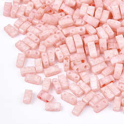 2-Hole Baking Paint Glass Seed Beads, Rectangle, Light Coral, 4.5~5.5x2x2~2.5mm, Hole: 0.5~0.8mm(SEED-S023-17B-11)
