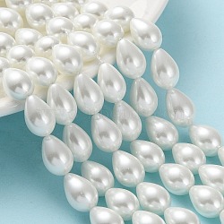 Glass Pearl teardrop, Beads Strands, Grade A, White, 13x9mm, Hole: 1mm, about 30pcs/strand, 15.7 inch(HY-O001-A-02)