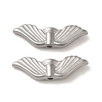 Non-Tarnish 304 Stainless Steel Beads, Wings, Stainless Steel Color, 6x21.5x3mm, Hole: 1.5mm