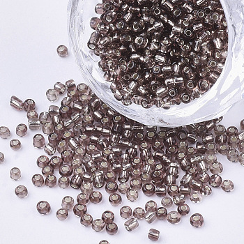 8/0 Glass Seed Beads, Silver Lined Round Hole, Round, Rosy Brown, 3mm, Hole: 1mm, about 2222pcs/100g