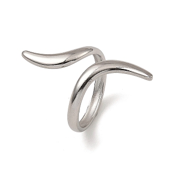 304 Stainless Steel Open Cuff Rings, Twist Wire Wrap Ring, Stainless Steel Color, US Size 6 3/4(17.1mm)