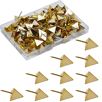 Plastic Map Pins, Drawing Push Pins, Office & School Supplies, with Steel Pins, Triangle, Golden, 10.5x12.5x12mm, 100pcs/box
