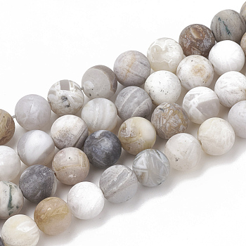 Natural Bamboo Leaf Agate Beads Strands, Frosted, Round, 6mm, Hole: 1mm, about 63pcs/strand, 15.5 inch