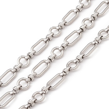 304 Stainless Steel Ring and Oval Link Chains, Unwelded, with Spool, Stainless Steel Color, 12x6x1.5mm, 8x3.5mm, 7x1mm
