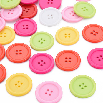 4-Hole Resin Buttons, Flat Round, Mixed Color, 30x3mm, Hole: 2mm