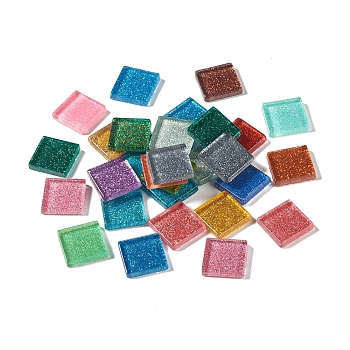Square with Glitter Powder Mosaic Tiles Glass Cabochons, for Home Decoration or DIY Crafts, Mixed Color, 20x20x4mm, about 252pcs/1000g