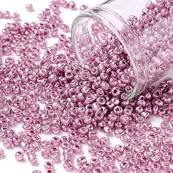12/0 Glass Seed Beads, Metallic Colours Style, Round, Orchid, 12/0, 2mm, Hole: 1mm, about 6666pcs/100g