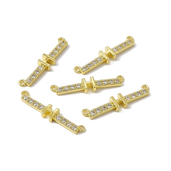 Rack Plating Brass Micro Pave Clear Cubic Zirconia Connector Charms, Real 18K Gold Plated, Long-Lasting Plated, Cadmium Free & Nickel Free & Lead Free, Letter Links, Letter.H, 6x27.5x3mm, Hole: 1.2mm
