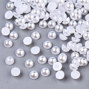 10000pcs ABS Plastic Imitation Pearl Cabochons, Half Round, White, 3x1.5mm