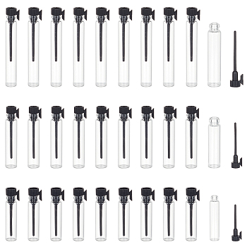 Elite 150Pcs 3 Styles Clear Glass Bottles, with Plastic Dropping Rod, Refillable Perfume Sample Bottle, Column, Black, 4~6.3x0.6~1cm, Capacity: 1~3ml(0.03~0.1fl. oz), 50pcs/style