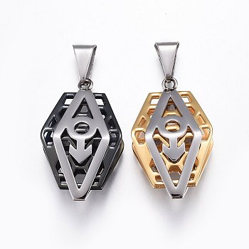 304 Stainless Steel Pendants,  Hexagon with Male Gender Sign, Mixed Color, 32x19.3x9mm, Hole: 4x8.7mm