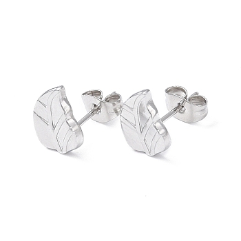 304 Stainless Steel Stud Earring for Women, Leaf, Stainless Steel Color, 10.2x7.7mm, Pin: 0.8mm