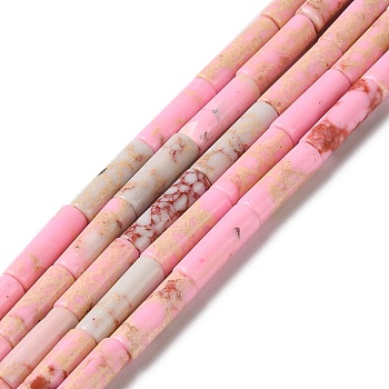 Synthetic Imperial Jasper Dyed Beads Strands, Column, Pink, 4~4.5x13~14mm, Hole: 1.2mm, about 27~29pcs/strand, 14.72''~14.96''(37.4~38cm)