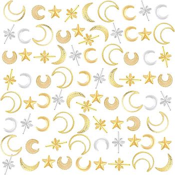 1800 Pcs Brass Computer Patch Cabochons, Nail Art Decoration Accessories, DIY Crystal Epoxy Resin Material Filling, Star & Moon, Golden & Silver