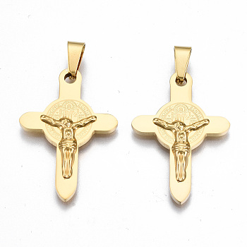 304 Stainless Steel Pendants, Crucifix Cross, for Easter, Real 18K Gold Plated, 31.5x21.5x3mm, Hole: 3.5x8mm