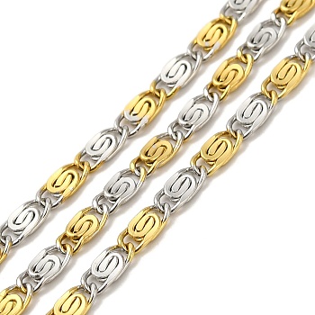 Ion Plating(IP) 304 Stainless Steel Lumachina Chains, Unwelded, with Spool, Golden & Stainless Steel Color, 7x3x1mm