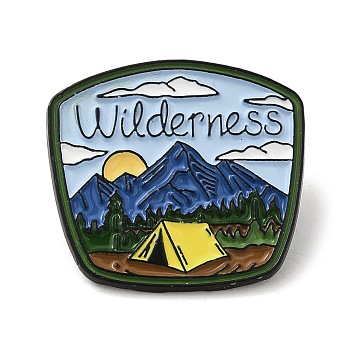 Outdoor Camping Theme Enamel Pins, Black Alloy Badge for Backpack Clothes, Trapezoid, 24x26x1.5mm