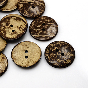 Coconut Buttons, 2-Hole, Flat Round, Coconut Brown, 37.5, Hole: 4mm