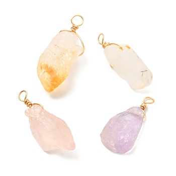 Natural Mixed Gemstone Pendants, with Real 18K Gold Plated Eco-Friendly Copper Wire, Nuggets, 21~41.5x7.5~15x4.5~14mm, Hole: 3~3.5mm