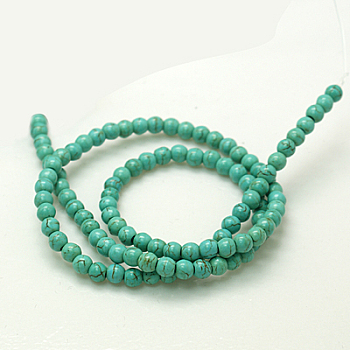 Synthetical Turquoise Beads Strands, Dyed, Round, 4~5mm, Hole: 0.8mm; about 95 pcs/strand, 16 inch