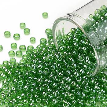 TOHO Round Seed Beads, Japanese Seed Beads, (108) Transparent Luster Lime Green, 8/0, 3mm, Hole: 1mm, about 222pcs/bottle, 10g/bottle