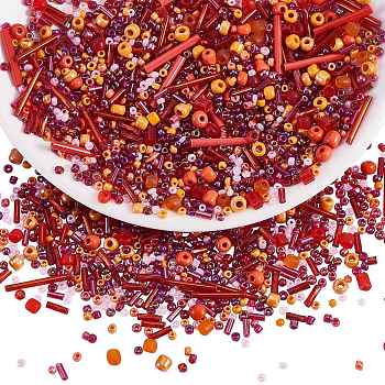 Glass Beads, Rice& Tube & Loose, Mixed Style, for DIY Bracelet Jewelry Making Kit, Red, 1.5~4.5mm, 30g/bag