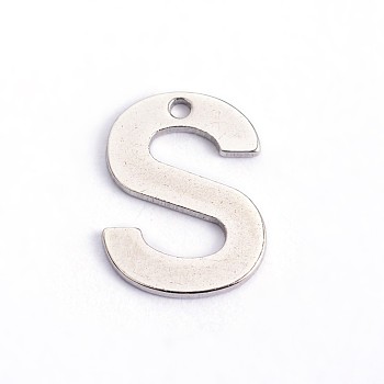 304 Stainless Steel Letter Charms, Letter.S, 11.5x8.5x0.8mm, Hole: 1mm