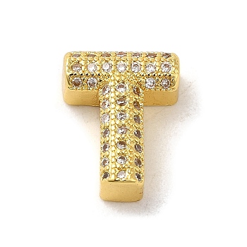 Brass Micro Pave Clear Cubic Zirconia Charms, Real 18K Gold Plated, Letter T, 12.5x10x5mm, Hole: 2mm