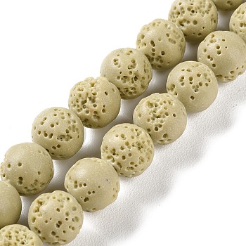 Synthetic Lava Rock Dyed Beads Strands, Round, Beige, 10mm, Hole: 1mm, about 41pcs/strand, 15.20''(38.6cm)