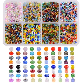 160G 8 Style Glass Seed Beads, Round Small Beads, Mixed Color, 20g/style