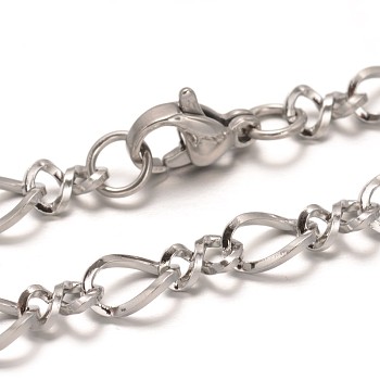 304 Stainless Steel Figaro Chain Bracelets, with Lobster Clasps, Stainless Steel Color, 8-1/8 inch(205mm), 5x2mm