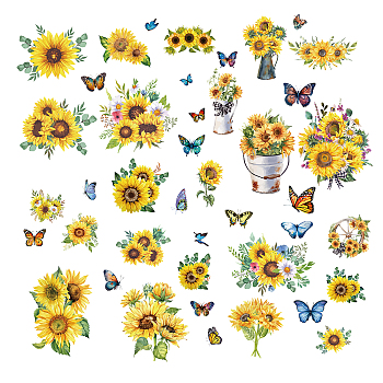 8 Sheets 8 Styles PVC Waterproof Wall Stickers, Self-Adhesive Decals, for Window or Stairway Home Decoration, Rectangle, Sunflower Pattern, 200x145mm, about 1 sheet/style