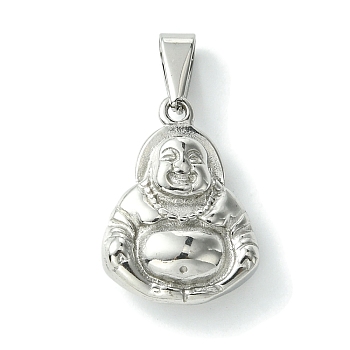 Non-Tarnish 304 Stainless Steel Pendants, Buddha Charm, Stainless Steel Color, 23.5x16.5x7mm, Hole: 7x3.5mm