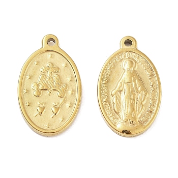 304 Stainless Steel Pendants, Oval with Jesus Charm, Golden, 25.5x15.5x3mm, Hole: 1.8mm