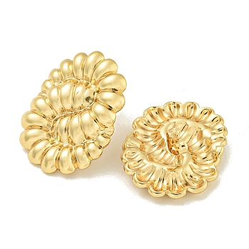 Texture Oval 304 Stainless Steel Stud Earrings for Women, Golden, 30x22mm