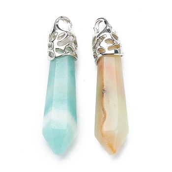 Bullet Natural Flower Amazonite Pendants, with Platinum Tone Alloy Findings, 33~40x8~10mm, Hole: 3x2mm