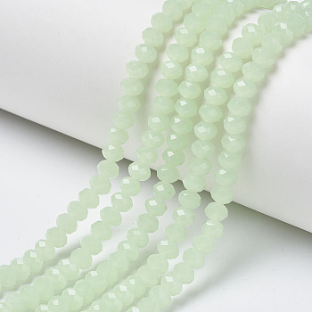 Glass Beads Strands, Imitation Jade, Faceted, Rondelle, Pale Green, 2x1.5mm, Hole: 0.4mm, about 195pcs/strand, 11 inch(27.5cm)