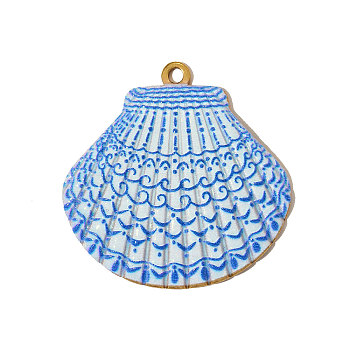 304 Stainless Steel Enamel Pendants, Shell Shape Charms, Ion Plating(IP), Real 18K Gold Plated, 32x32mm