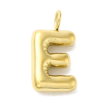 304 Stainless Steel Pendants, Real 14K Gold Plated, Letter Charm, Letter E, 24x13x5mm, Hole: 4mm