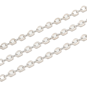 Rhodium Plated 925 Sterling Silver Flat Cable Chains, Soldered, Platinum, Link:1.9x1.5x0.5mm