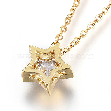 304 Stainless Steel Brass Cubic Zirconia Pendant Necklaces(X-NJEW-O108-13G)-2